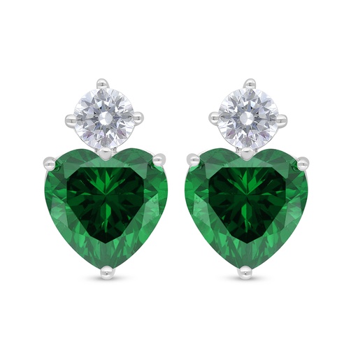 [EAR01EMR00WCZD336] Sterling Silver 925 Earring Rhodium Plated Embedded With Emerald Zircon And White Zircon