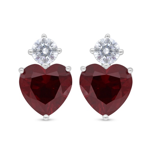 [EAR01RUB00WCZD336] Sterling Silver 925 Earring Rhodium Plated Embedded With Ruby Corundum And White Zircon