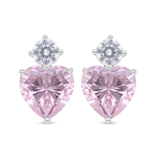 [EAR01PIK00WCZD336] Sterling Silver 925 Earring Rhodium Plated Embedded With Pink Zircon And White Zircon