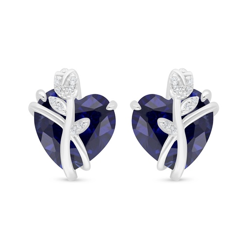 [EAR01SAP00WCZD337] Sterling Silver 925 Earring Rhodium Plated Embedded With Sapphire Corundum And White Zircon