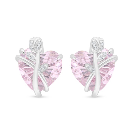 [EAR01PIK00WCZD337] Sterling Silver 925 Earring Rhodium Plated Embedded With Pink Zircon And White Zircon