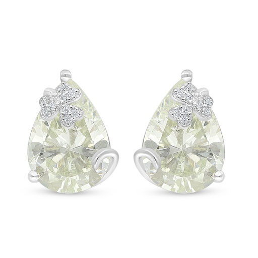 [EAR01CIT00WCZD338] Sterling Silver 925 Earring Rhodium Plated Embedded With Yellow Diamond And White Zircon