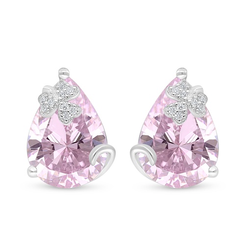 [EAR01PIK00WCZD338] Sterling Silver 925 Earring Rhodium Plated Embedded With Pink Zircon And White Zircon