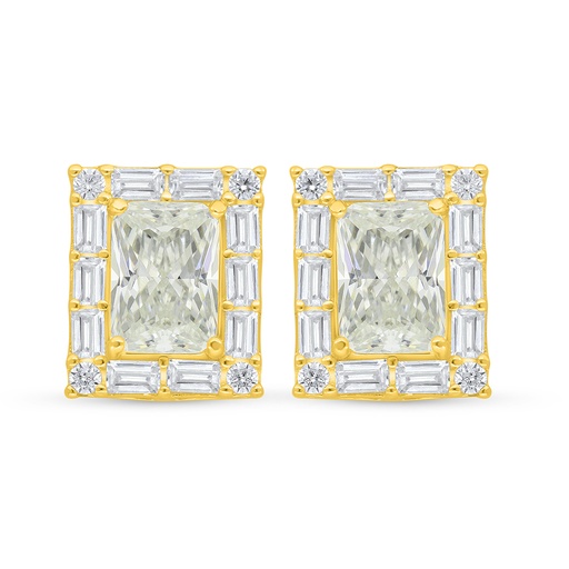 [EAR02CIT00WCZD342] Sterling Silver 925 Earring Golden Plated Embedded With Yellow Diamond And White Zircon