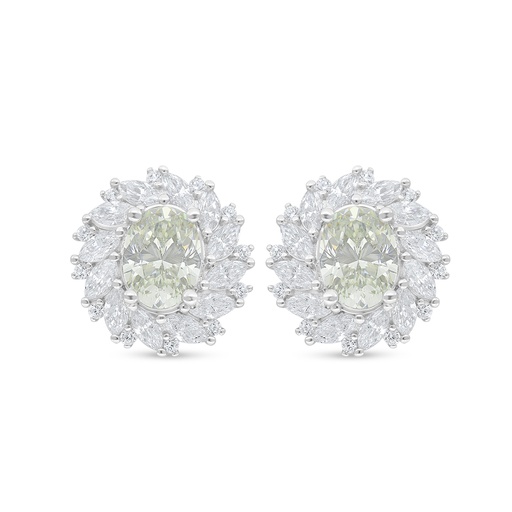 [EAR01CIT00WCZD350] Sterling Silver 925 Earring Rhodium Plated Embedded With Yellow Diamond And White Zircon