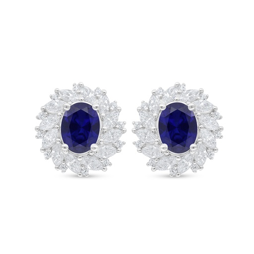 [EAR01SAP00WCZD350] Sterling Silver 925 Earring Rhodium Plated Embedded With Sapphire Corundum And White Zircon