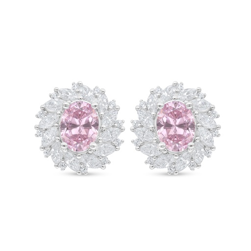 [EAR01PIK00WCZD350] Sterling Silver 925 Earring Rhodium Plated Embedded With Pink Zircon And White Zircon