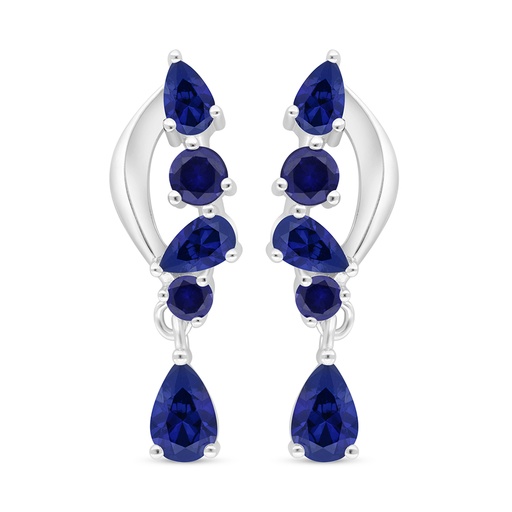 [EAR01SAP00000D351] Sterling Silver 925 Earring Rhodium Plated Embedded With Sapphire Corundum 