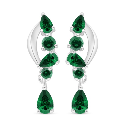 [EAR01EMR00000D351] Sterling Silver 925 Earring Rhodium Plated Embedded With Emerald Zircon 