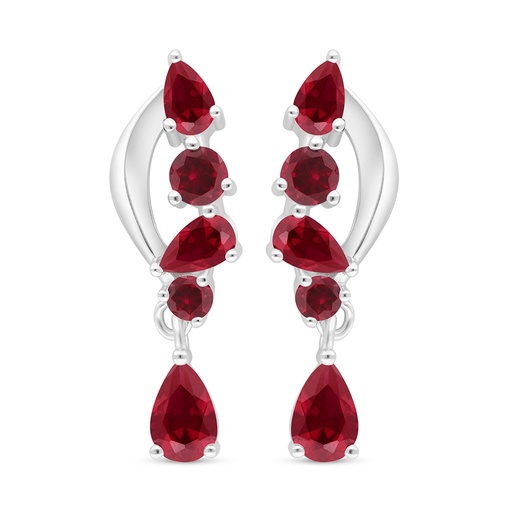 [EAR01RUB00000D351] Sterling Silver 925 Earring Rhodium Plated Embedded With Ruby Corundum 