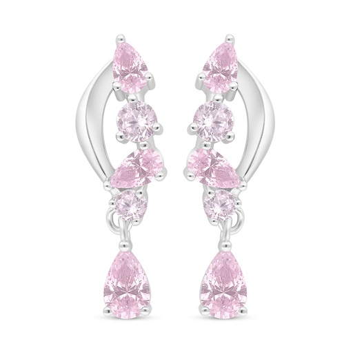 [EAR01PIK00000D351] Sterling Silver 925 Earring Rhodium Plated Embedded With Pink Zircon 