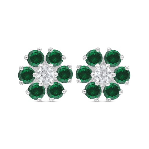 [EAR01EMR00000D356] Sterling Silver 925 Earring Rhodium Plated Embedded With Emerald Zircon 