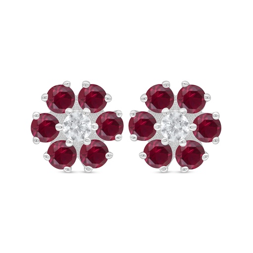 [EAR01RUB00000D356] Sterling Silver 925 Earring Rhodium Plated Embedded With Ruby Corundum 