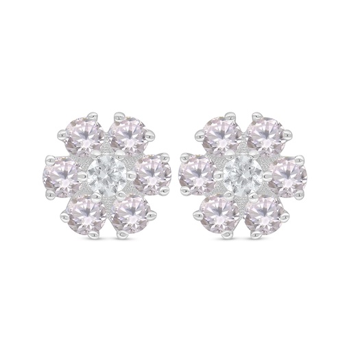 [EAR01PIK00000D356] Sterling Silver 925 Earring Rhodium Plated Embedded With Pink Zircon 