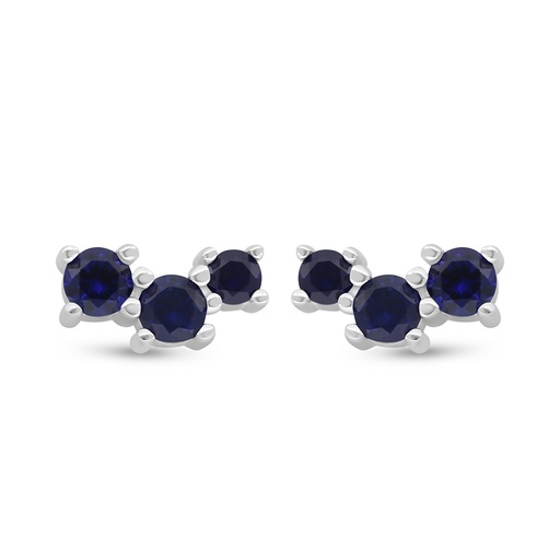 [EAR01SAP00000D359] Sterling Silver 925 Earring Rhodium Plated Embedded With Sapphire Corundum And White Zircon