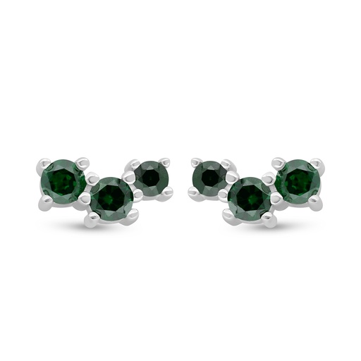 [EAR01EMR00000D359] Sterling Silver 925 Earring Rhodium Plated Embedded With Emerald Zircon And White Zircon