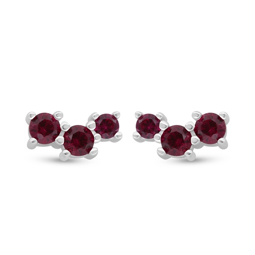 [EAR01RUB00000D359] Sterling Silver 925 Earring Rhodium Plated Embedded With Ruby Corundum And White Zircon