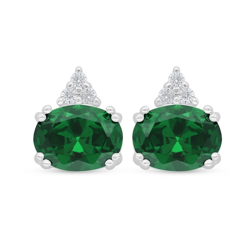 [EAR01EMR00WCZD362] Sterling Silver 925 Earring Rhodium Plated Embedded With Emerald Zircon And White Zircon
