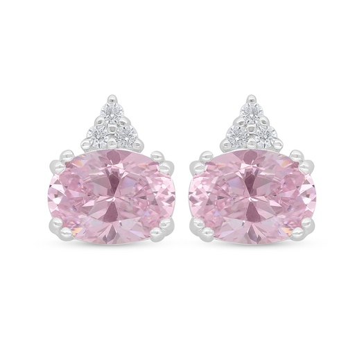[EAR01PIK00WCZD362] Sterling Silver 925 Earring Rhodium Plated Embedded With Pink Zircon And White Zircon