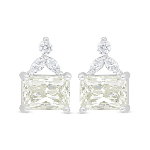 [EAR01CIT00WCZD363] Sterling Silver 925 Earring Rhodium Plated Embedded With Yellow Diamond And White Zircon