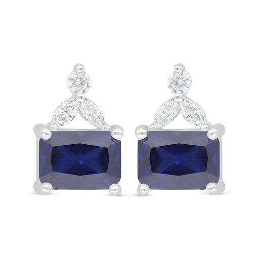 [EAR01SAP00WCZD363] Sterling Silver 925 Earring Rhodium Plated Embedded With Sapphire Corundum And White Zircon