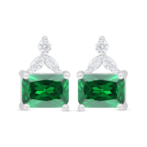 [EAR01EMR00WCZD363] Sterling Silver 925 Earring Rhodium Plated Embedded With Emerald Zircon And White Zircon
