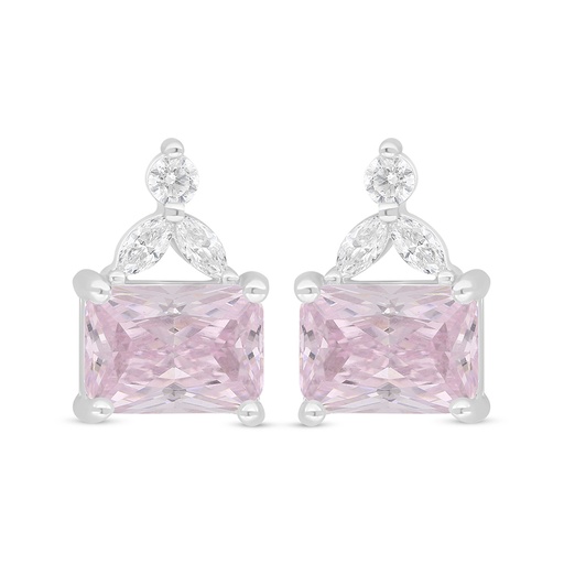 [EAR01PIK00WCZD363] Sterling Silver 925 Earring Rhodium Plated Embedded With Pink Zircon And White Zircon