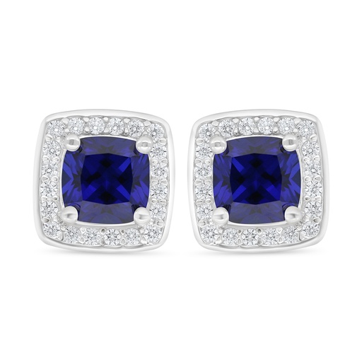 [EAR01SAP00WCZD364] Sterling Silver 925 Earring Rhodium Plated Embedded With Sapphire Corundum And White Zircon