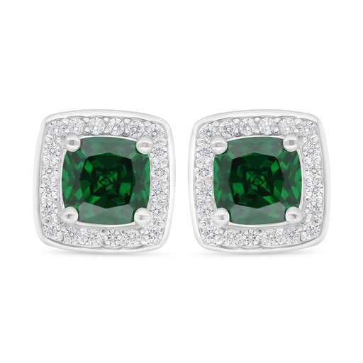 [EAR01EMR00WCZD364] Sterling Silver 925 Earring Rhodium Plated Embedded With Emerald Zircon And White Zircon