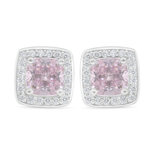 [EAR01PIK00WCZD364] Sterling Silver 925 Earring Rhodium Plated Embedded With Pink Zircon And White Zircon