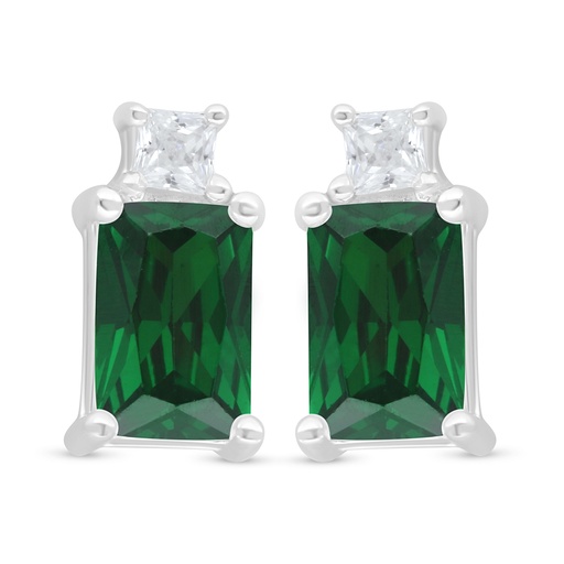 [EAR01EMR00WCZD366] Sterling Silver 925 Earring Rhodium Plated Embedded With Emerald Zircon And White Zircon