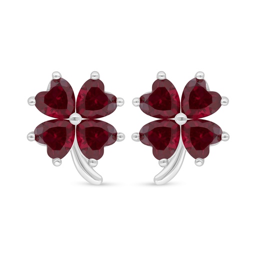 [EAR01RUB00000D367] Sterling Silver 925 Earring Rhodium Plated Embedded With Ruby Corundum 