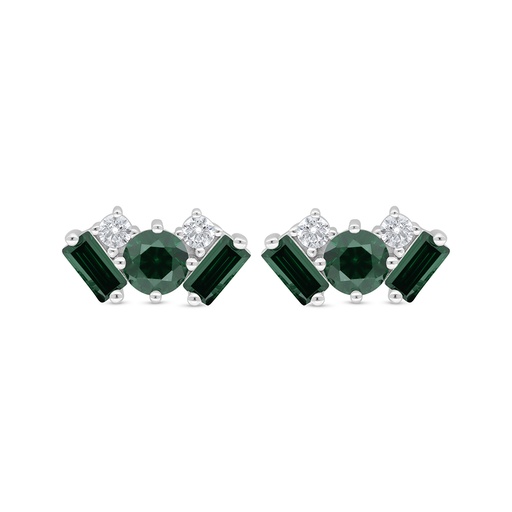 [EAR01EMR00WCZD371] Sterling Silver 925 Earring Rhodium Plated Embedded With Emerald Zircon And White Zircon