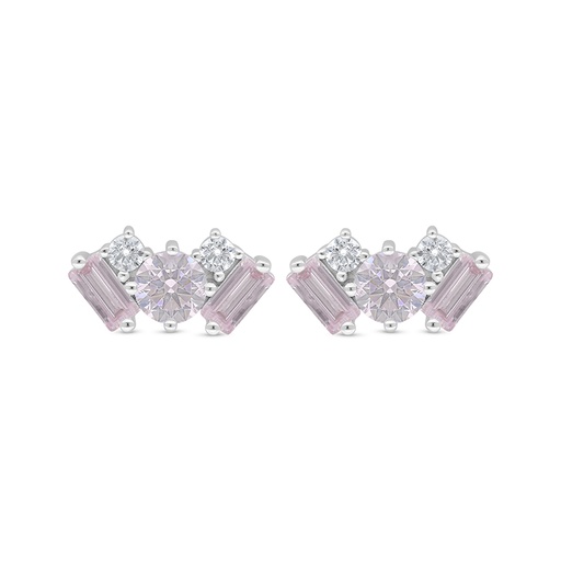 [EAR01PIK00WCZD371] Sterling Silver 925 Earring Rhodium Plated Embedded With Pink Zircon And White Zircon