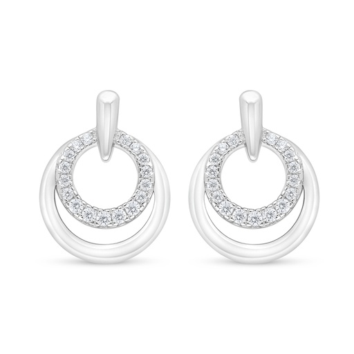[EAR01WCZ00000D376] Sterling Silver 925 Earring Rhodium Plated Embedded With White Zircon