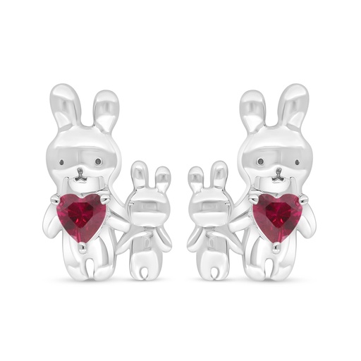 [EAR01RUB00000D379] Sterling Silver 925 Earring Rhodium Plated Embedded With Ruby Corundum 