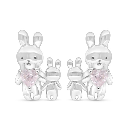 [EAR01PIK00000D379] Sterling Silver 925 Earring Rhodium Plated Embedded With Pink Zircon 