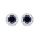 Sterling Silver 925 Earring Rhodium Plated Embedded With Sapphire Corundum And White Zircon