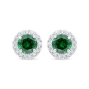 Sterling Silver 925 Earring Rhodium Plated Embedded With Emerald Zircon And White Zircon