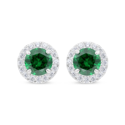 [EAR01EMR00WCZD439] Sterling Silver 925 Earring Rhodium Plated Embedded With Emerald Zircon And White Zircon