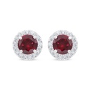 Sterling Silver 925 Earring Rhodium Plated Embedded With Ruby Corundum And White Zircon