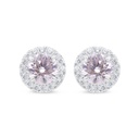 Sterling Silver 925 Earring Rhodium Plated Embedded With Pink Zircon And White Zircon