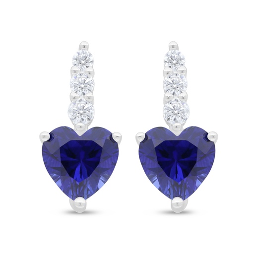 [EAR01SAP00WCZD440] Sterling Silver 925 Earring Rhodium Plated Embedded With Sapphire Corundum And White Zircon