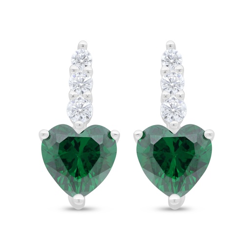 [EAR01EMR00WCZD440] Sterling Silver 925 Earring Rhodium Plated Embedded With Emerald Zircon And White Zircon