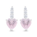 Sterling Silver 925 Earring Rhodium Plated Embedded With Pink Zircon And White Zircon