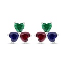 Sterling Silver 925 Earring Rhodium Plated Embedded With Emerald Zircon And Sapphire Corundum And Ruby Corundum