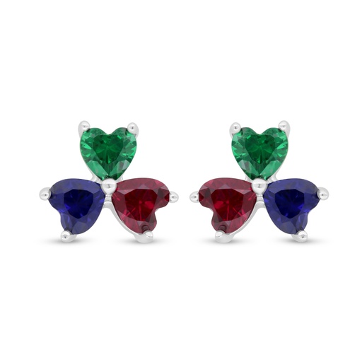 [EAR01MLS00000D441] Sterling Silver 925 Earring Rhodium Plated Embedded With Emerald Zircon And Sapphire Corundum And Ruby Corundum