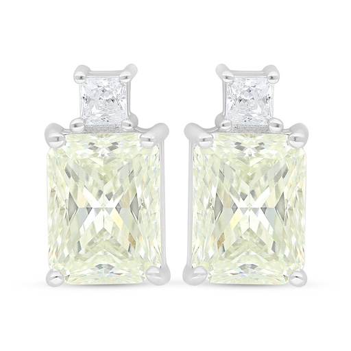 [EAR01CIT00WCZD452] Sterling Silver 925 Earring Rhodium Plated Embedded With Yellow Diamond And White Zircon