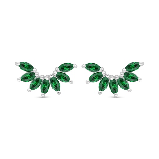 [EAR01EMR00000D465] Sterling Silver 925 Earring Rhodium Plated Embedded With Emerald Zircon 