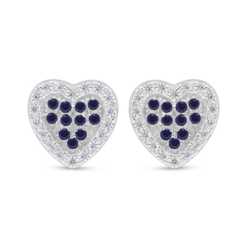 [EAR01SAP00WCZD472] Sterling Silver 925 Earring Rhodium Plated Embedded With Sapphire Corundum And White Zircon